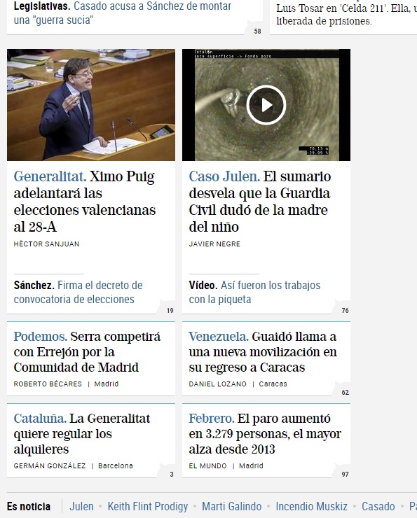 La web de El Mundo incluye noticias en módulos más pequeños tras su rediseño.