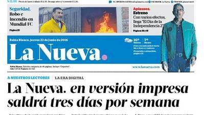 El diario argentino “La Nueva” reduce su impresión a tres días